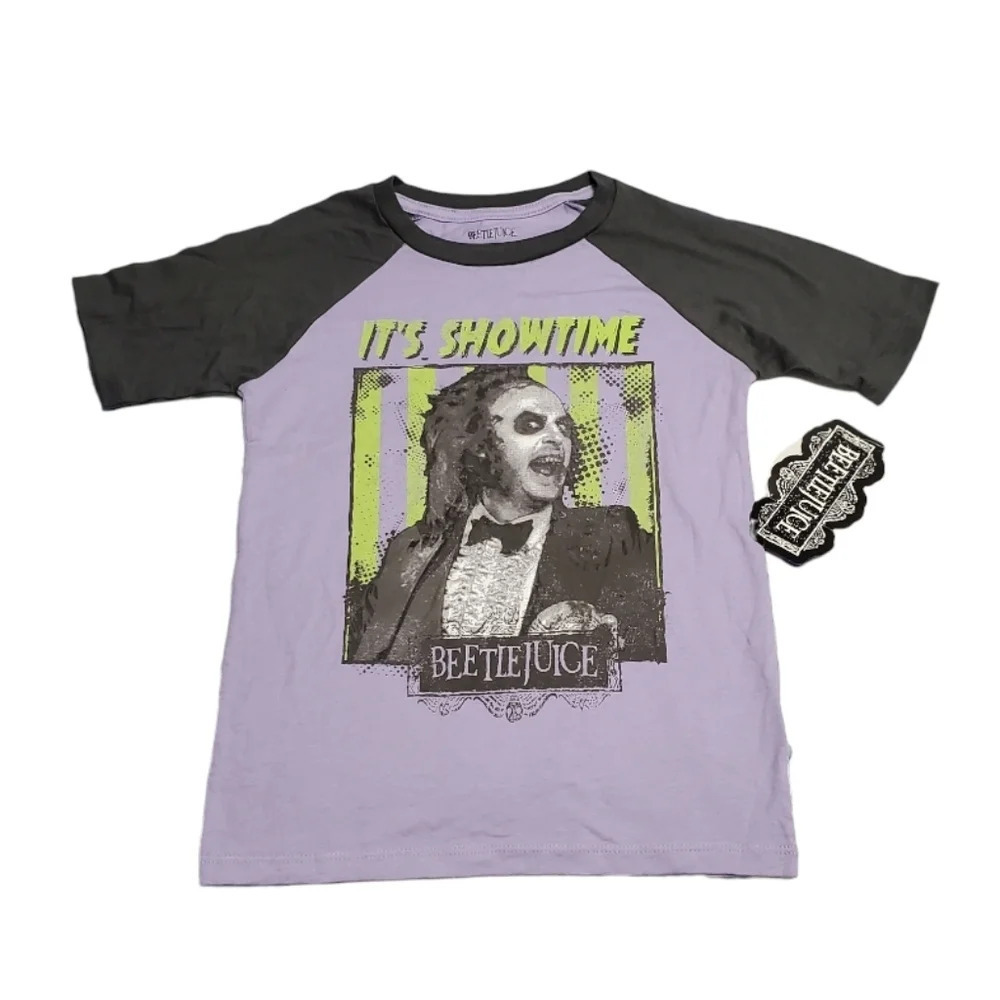 NWT Beetlejuice Kids Raglan Graphic Tee Shirt S